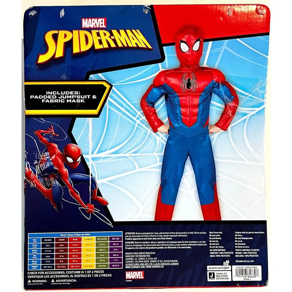 Boy Marvel Spiderman Padded Bodysuit Costume (no mask) - Size S 6/7 - NWT